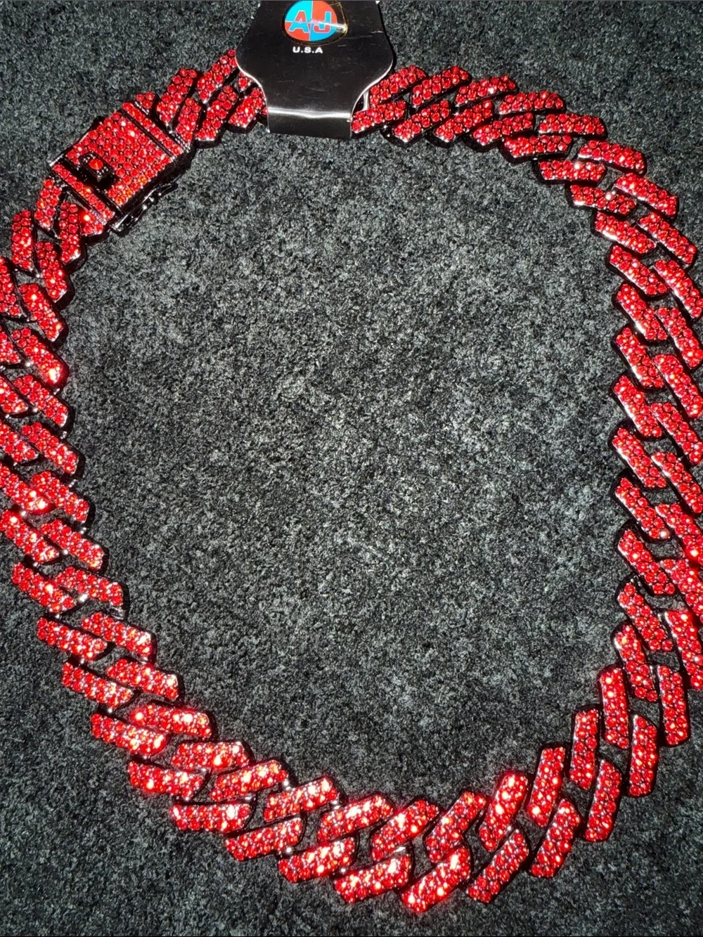 Men's Red Crystal Cuban Link chain - Sparkling Statement Jewelry
